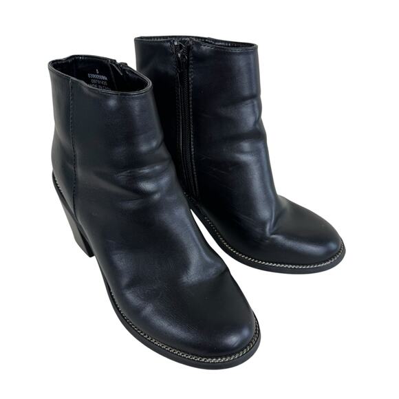 Asos Design Black Chunky Block Heeled Ankle Booties Metal Chain Trim Size 5 - Picture 1 of 10